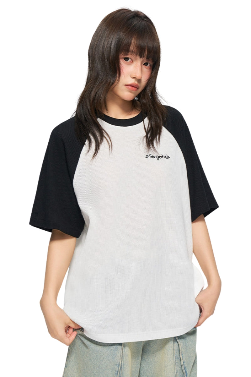 AFGK Waffle Raglan Tee American Campus Unisex Color Block Casual T-shirt