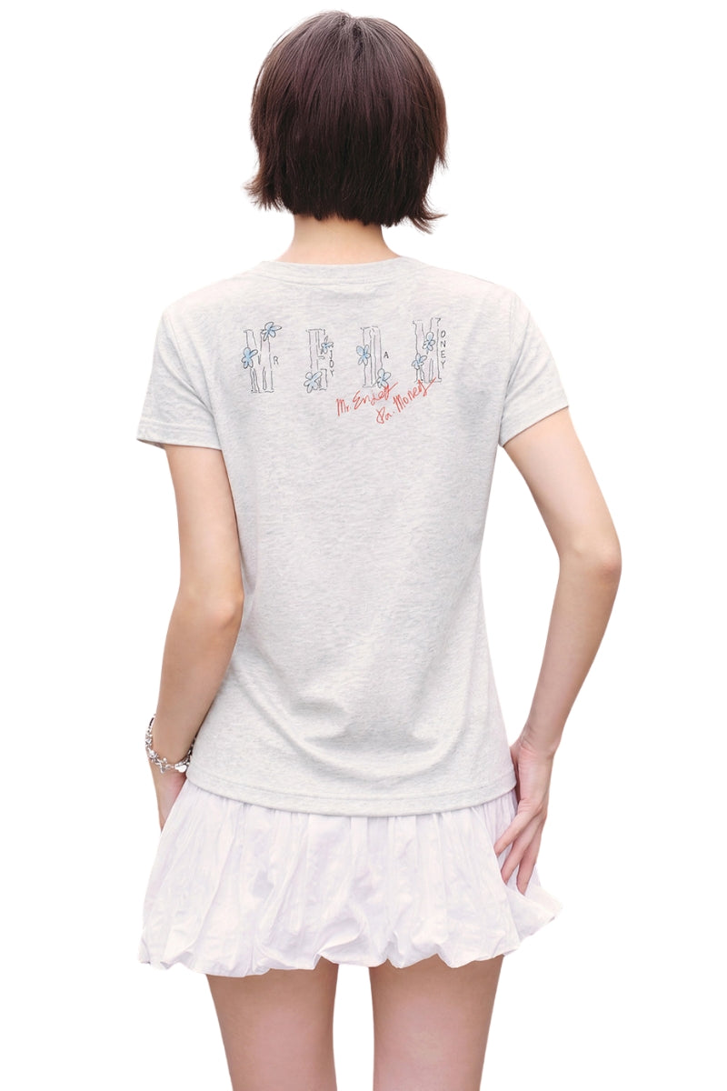 MEDM × YUY Collab Women Floral Contrast Slim Crew Neck Tee