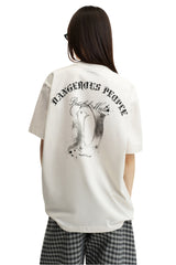 Dangerouspeople DSP Metallic D‑Letter Print T‑Shirt 100% Cotton Vintage Drop Shoulder Streetwear Tee