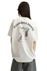 Dangerouspeople DSP Metallic D‑Letter Print T‑Shirt 100% Cotton Vintage Drop Shoulder Streetwear Tee