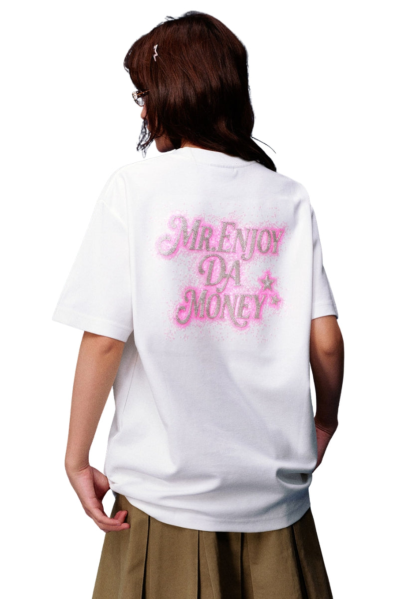 MEDM Sequin Beaded Letter Unisex Loose Short Sleeve Tee
