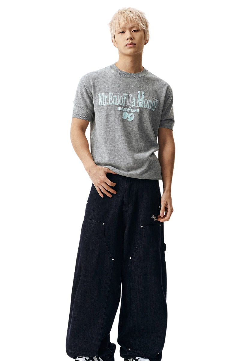 MEDM Contrast Logo Cherry Knit Oversized Unisex Tee
