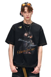 BJHG Men Cool‑Touch Sun‑Protection Quick‑Dry Tee American Retro Print Luxury Summer Top