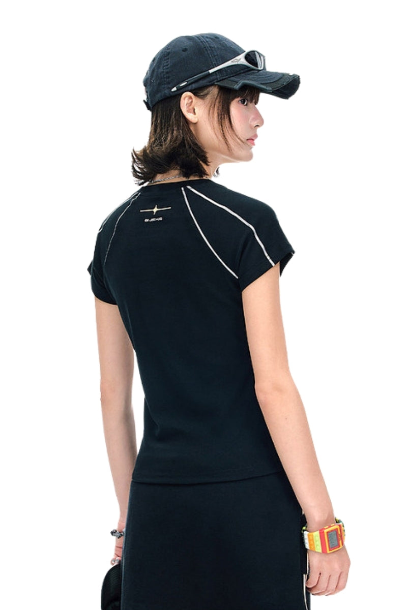BJHG American Style Fitted Tee Women Summer New Cool‑Touch Streetwear Short Sleeve Top