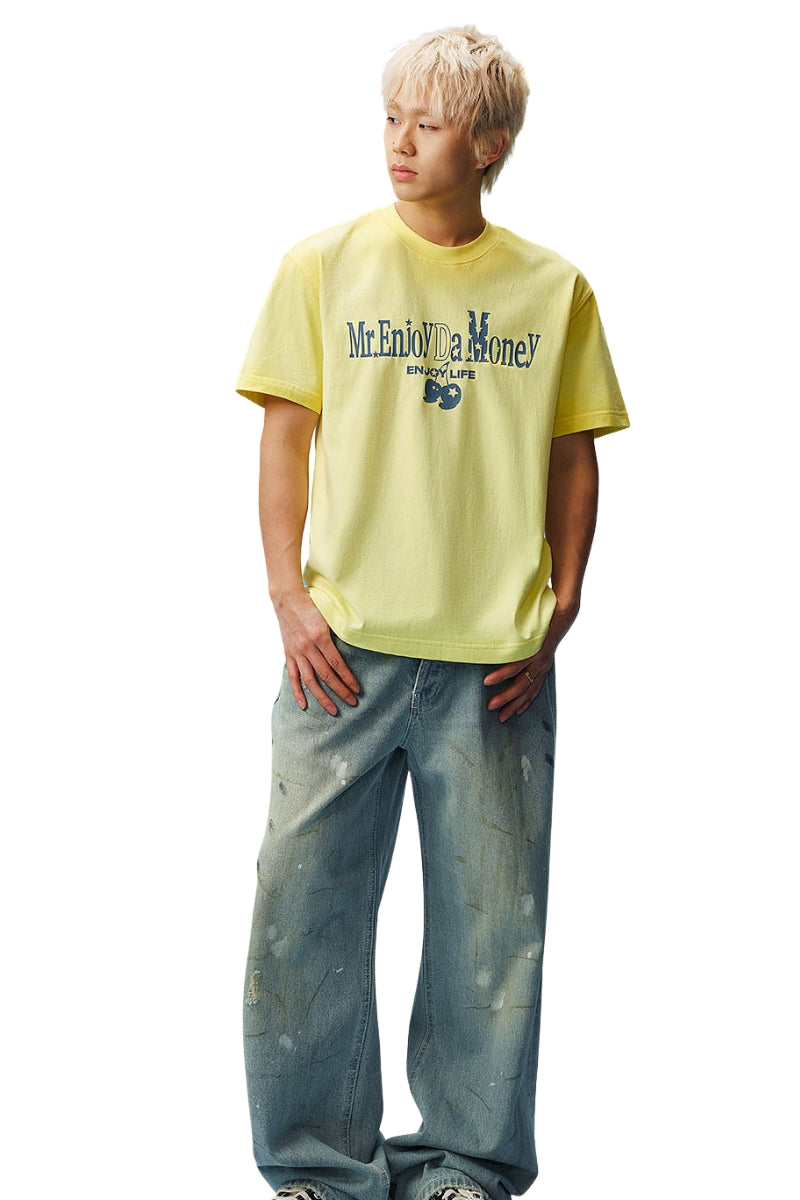 MEDM Gradient Macaron Letter Print Oversized Couple Tee