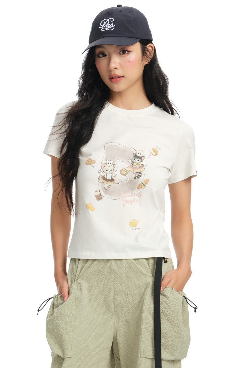 Dangerouspeople DSP Playful Dessert Print Fitted Women's Cool‑Touch T‑Shirt