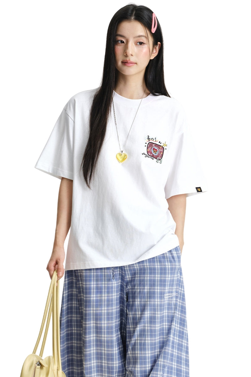 DangerousPeople DSP Mini‑D Vinyl Record Crew Neck Cotton Loose Casual T‑Shirt