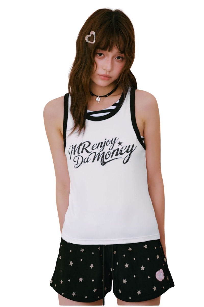 MEDM Fake Two-Piece Stripe Spliced Women Racerback Tank