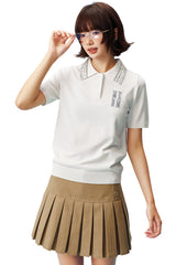 MEDM Casual Loose Fit Sequin Polo Collar Women's Tee