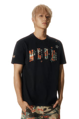 MEDM Relaxed Fit Camouflage Letter Rhinestone Streetwear Tee
