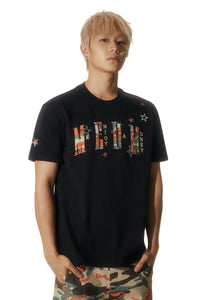 MEDM Relaxed Fit Camouflage Letter Rhinestone Streetwear Tee