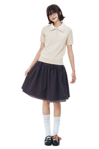 MEDM Detachable Lace Collar Knit Polo Women Summer Tee