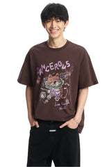 Dangerouspeople DSP Hand‑Drawn Guitar Cat Cotton Couple Tee