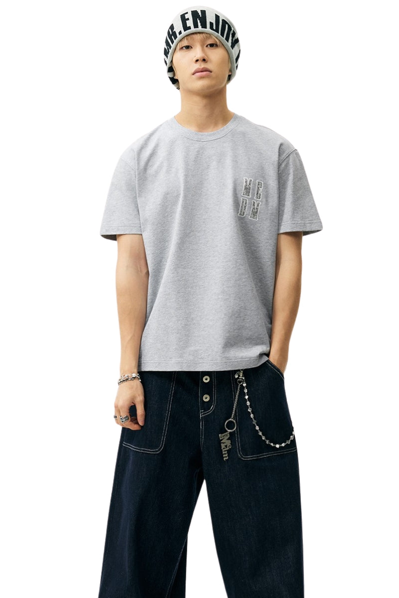 MEDM 3D Rhinestone Letter Heavy Cotton T-shirt Unisex
