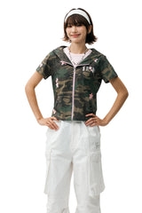 MEDM Camo Star Zip Short Sleeve Hoodie Women
