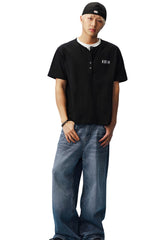 MEDM Henley Embroidery Fake Two-Piece Tee
