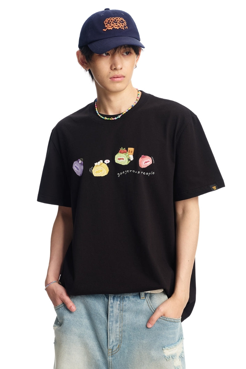 Dangerouspeople DSP Fun Fruit Print Drop‑Shoulder 100% Cotton T‑Shirt