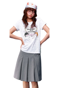 MEDM White Wreath Angel Print Polka Dot Loose Women Tee