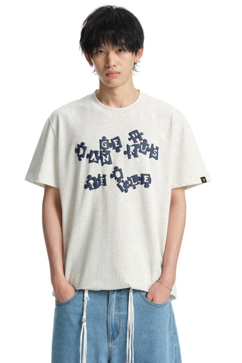 Dangerouspeople DSP Puzzle Letter Foam Print Unisex Cotton T‑Shirt