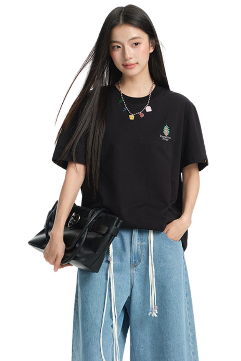 Dangerouspeople DSP Tropical Frog Plant Print Sorona Color‑Block T‑Shirt