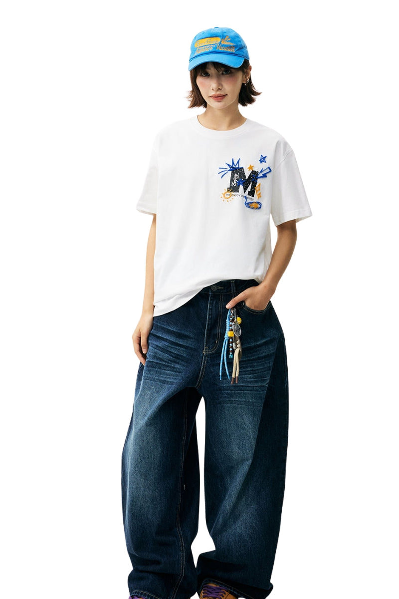 MEDM Color Graffiti Logo Print Loose Short Sleeve Tee