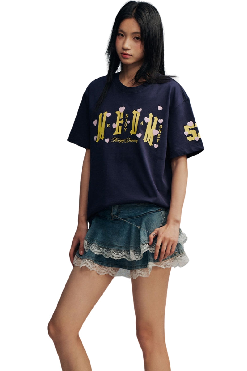 MEDM No.52 Flocked Heart Print Heavy Cotton T-shirt Couple