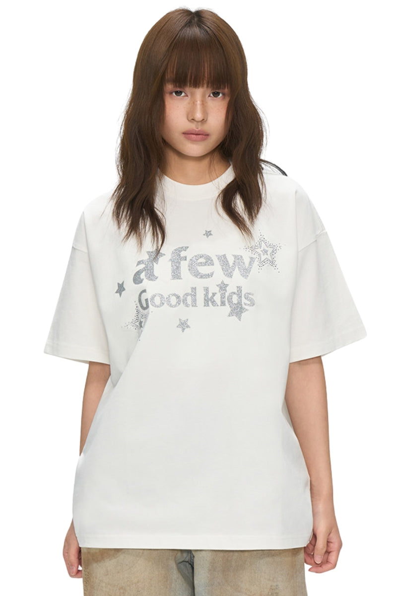 AFGK Shiny Star Rhinestone Tee Unisex American Vintage Loose T-shirt