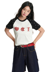 Dangerouspeople DSP Cute Polka‑Dot Apple Raglan Sleeve Sorona Short Sleeve Tee