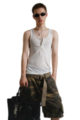 MASONPRINCE Tencel Linen Cotton Slit Henry Vest Sheer Texture
