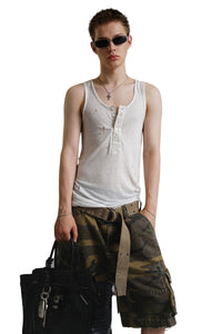 MASONPRINCE Tencel Linen Cotton Slit Henry Vest Sheer Texture