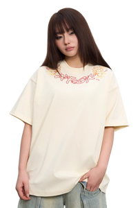 AFGK Collar Edge Floral Embroidery Tee