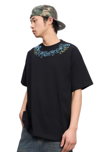 AFGK Collar Edge Floral Embroidery Tee