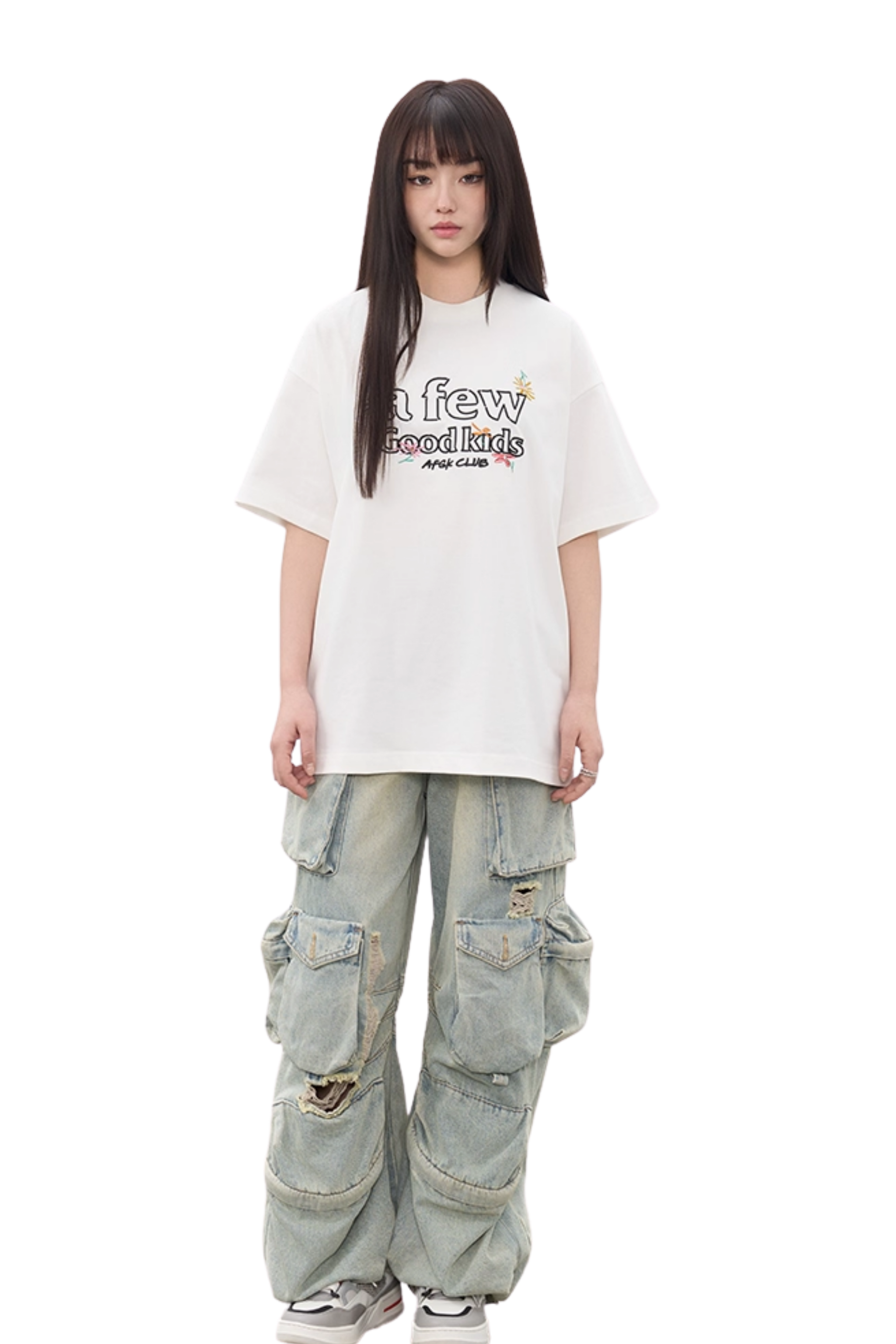 AFGK Hand Paint Floral Embroidery Tee