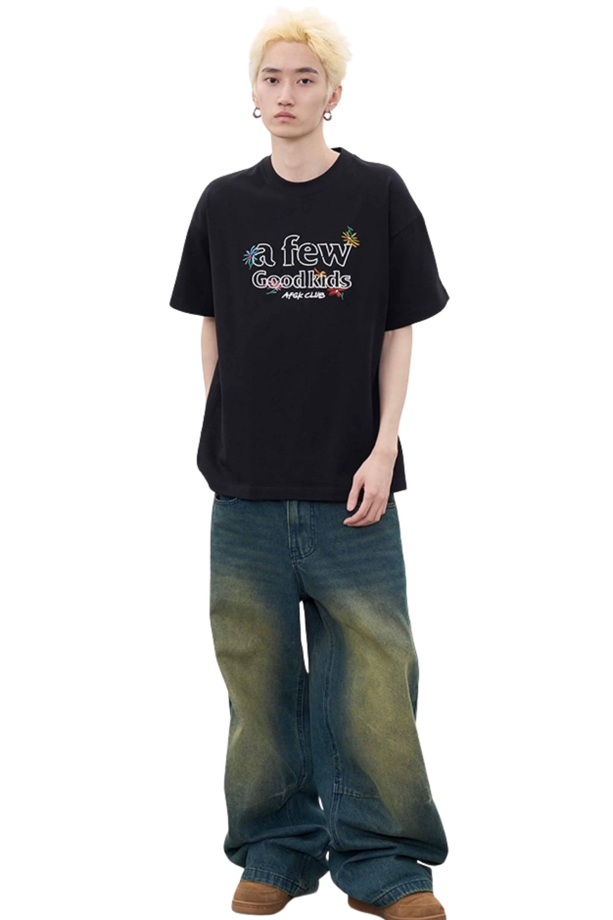 AFGK Hand Paint Floral Embroidery Tee
