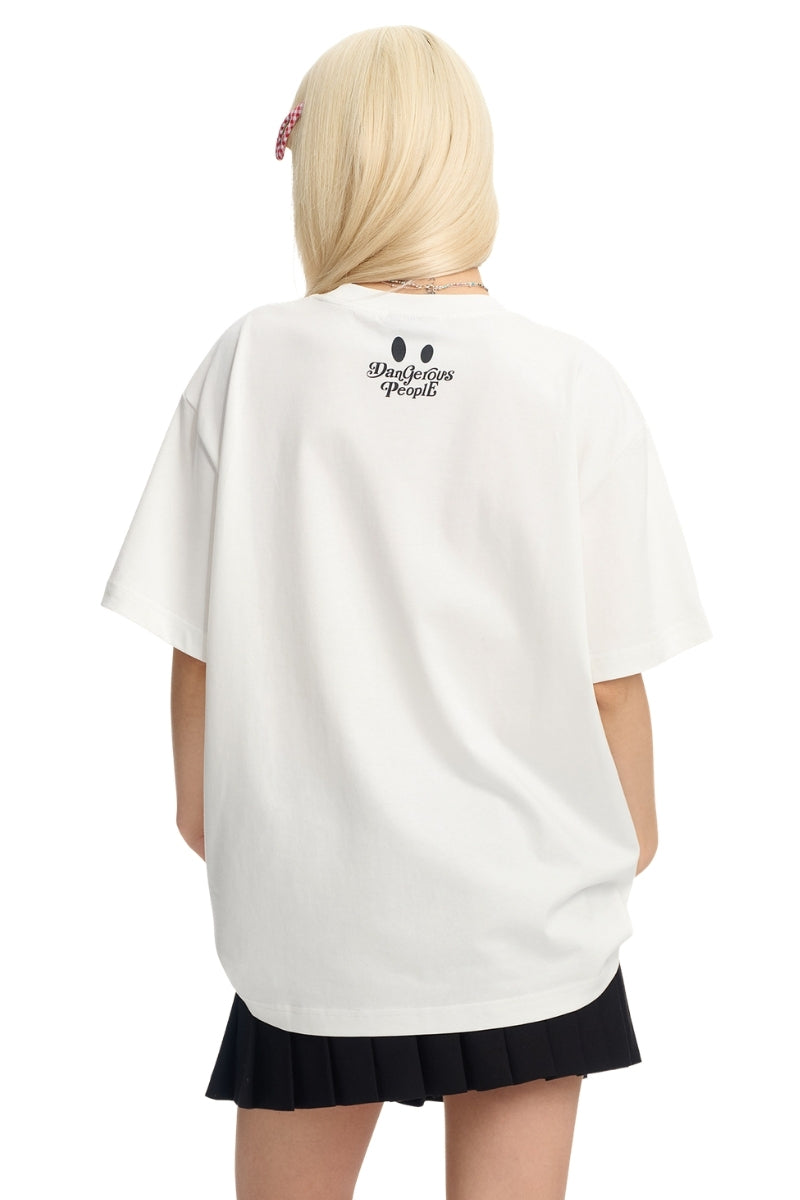 Dangerouspeople DSP Cat Dog Heart Print Drop‑Shoulder Unisex T‑Shirt