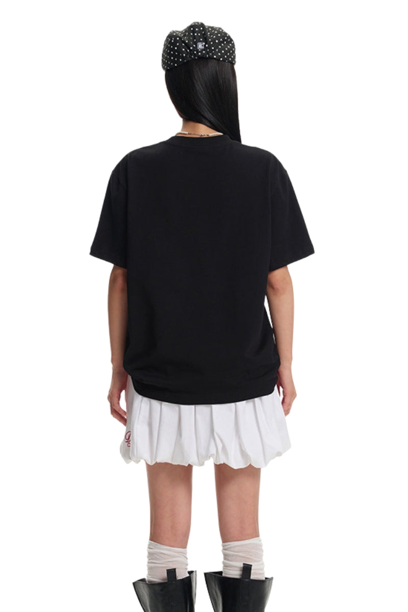 DangerousPeople DSP｜Fun Cartoon Mini‑D Print Heavyweight 100% Cotton Drop‑Shoulder T‑Shirt