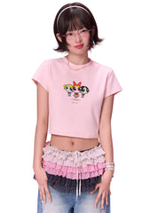 BJHG × The Powerpuff Girls Women Slim‑Fit Graphic‑Print Short‑Sleeve Tee