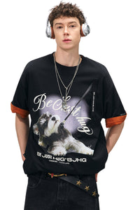 BJHG Unisex Retro Graphic‑Print Quick‑Dry Couple Short‑Sleeve Tee