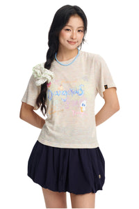 Dangerouspeople DSP Puzzle Dessert Hand‑Draw Print T‑Shirt | Drop‑Shoulder Streetwear Women Tee