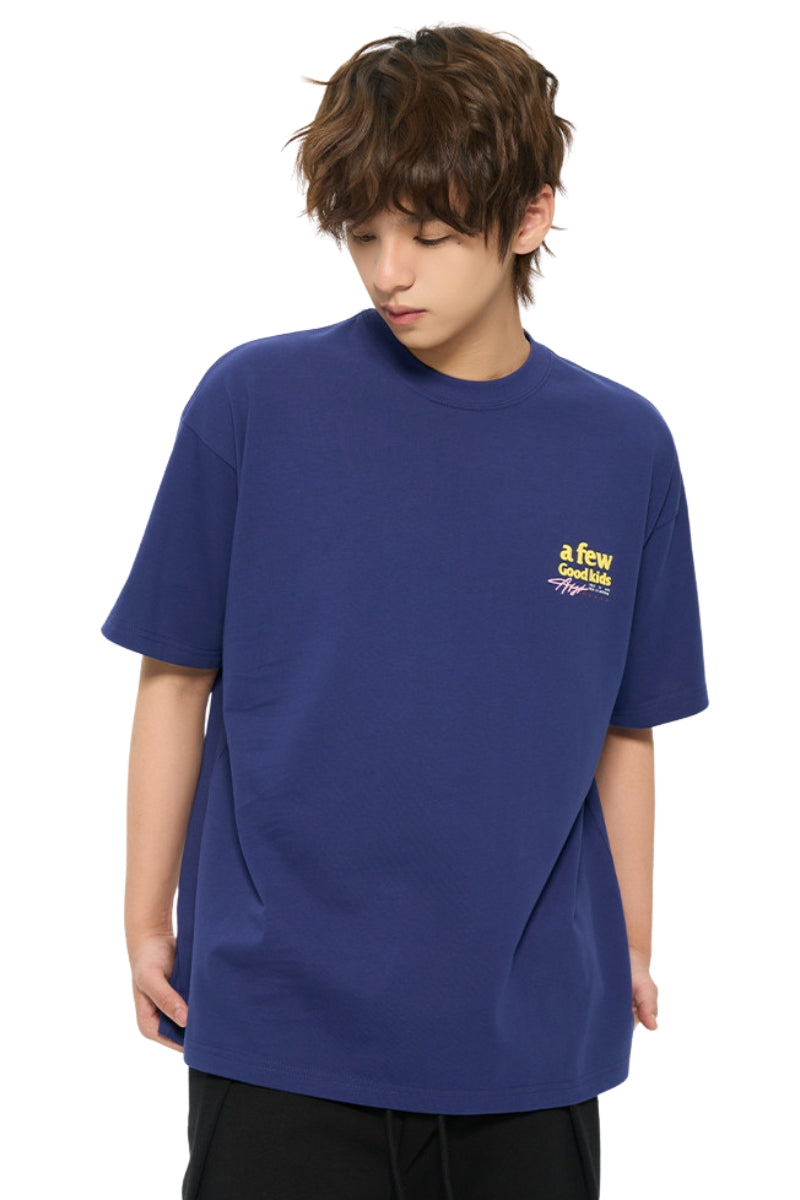 AFGK | Script Embroidery Tee, American Relaxed Unisex Loose T-Shirt