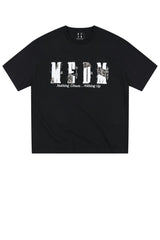 MEDM Contrast Patch Embroidered Logo Oversized Couple Crew Neck Short Sleeve T-Shirt