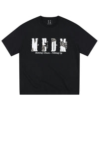 MEDM Contrast Patch Embroidered Logo Oversized Couple Crew Neck Short Sleeve T-Shirt