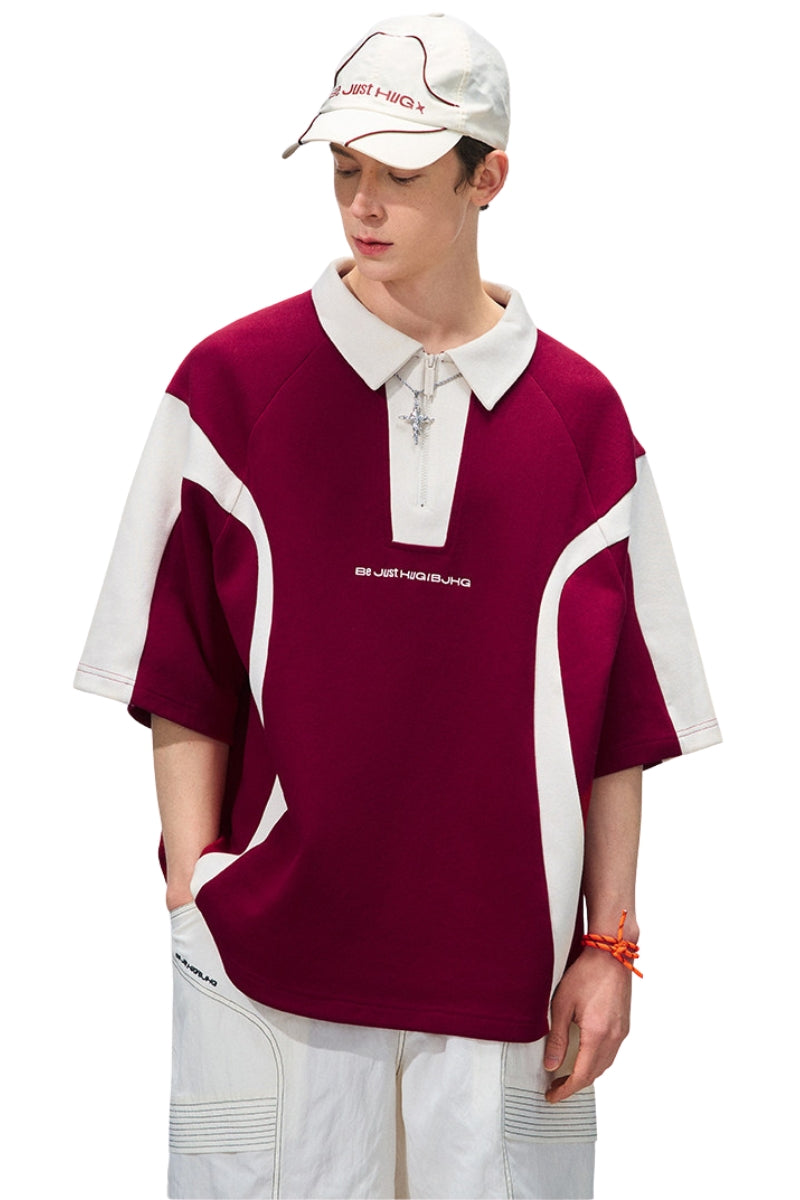 BJHG Men's Colorblock Oversized Short‑Sleeve Polo