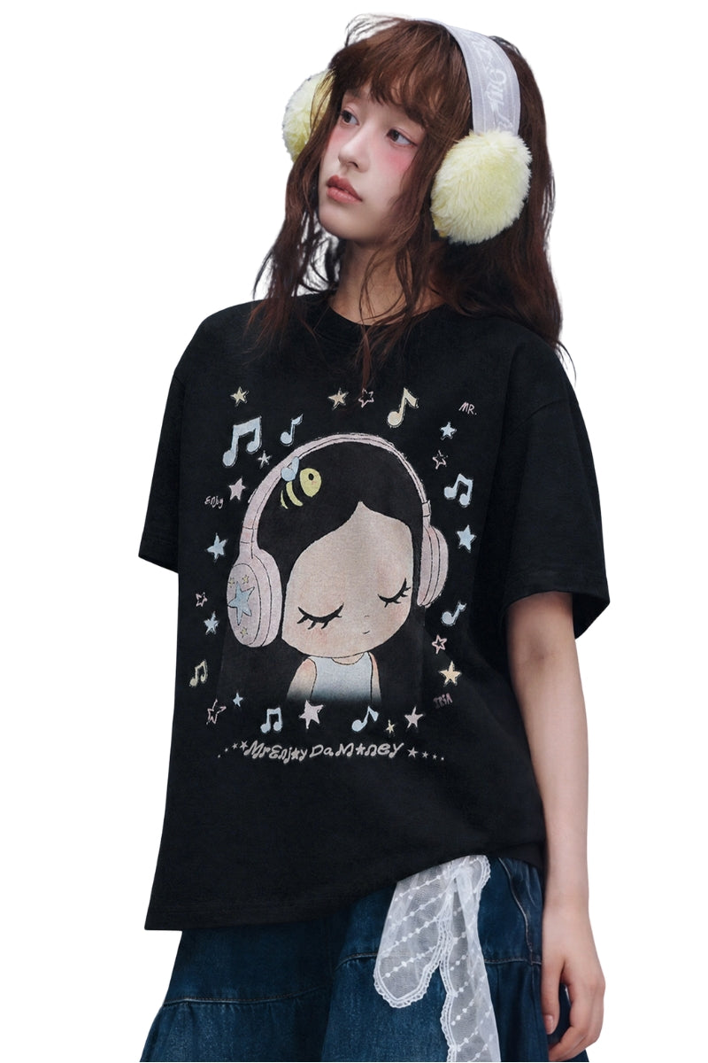 MEDM x Iria Mailbox Enjoy Music Logo Print Relaxed Slim Short Sleeve T-Shirt