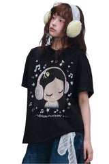 MEDM x Iria Mailbox Enjoy Music Logo Print Relaxed Slim Short Sleeve T-Shirt