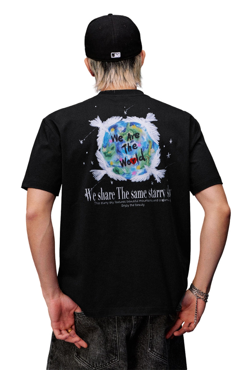 MEDM One Earth Print Star Jelly Gel Letter Washed Tee