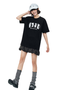 MEDM Pearl Beaded Star Patch Logo Couple Tee