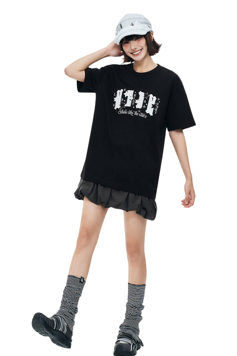 MEDM Pearl Beaded Star Patch Logo Couple Tee