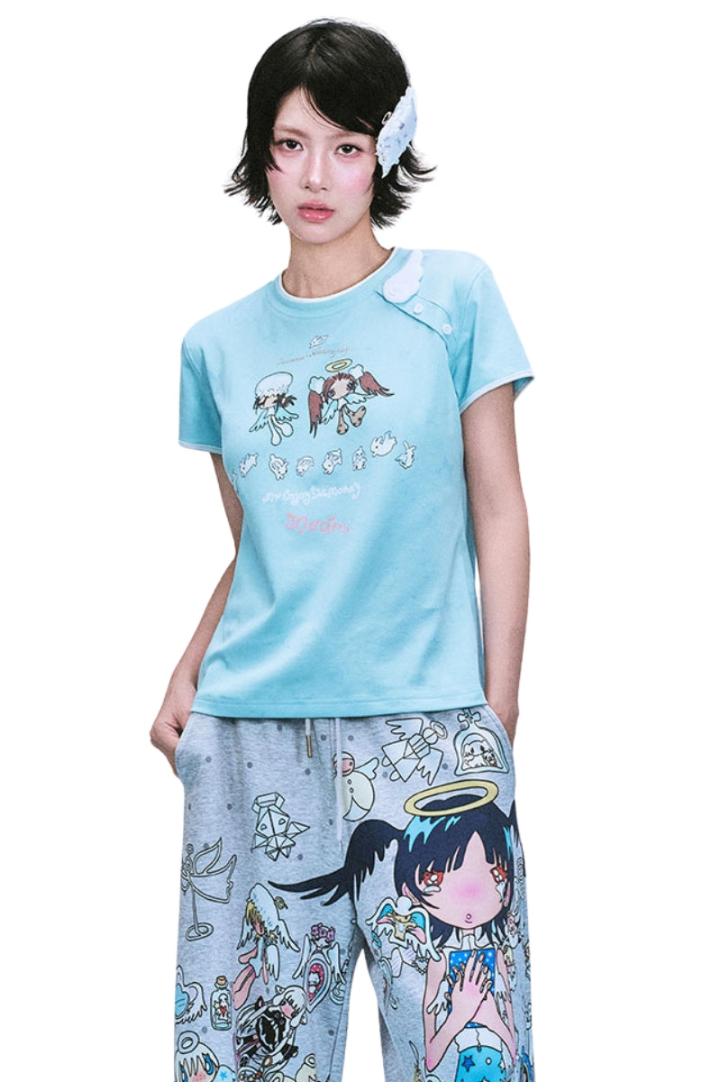 MEDM × Niaoyiyi | Angel Star Print Slim Women Tee