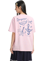 Dangerouspeople DSP Embroidered Small‑D Guitar Sorona Loose Unisex T‑Shirt